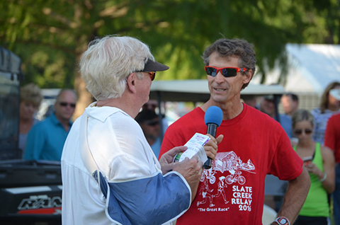 John Anders, captain of the Spinalators, being interviewed after big team win.